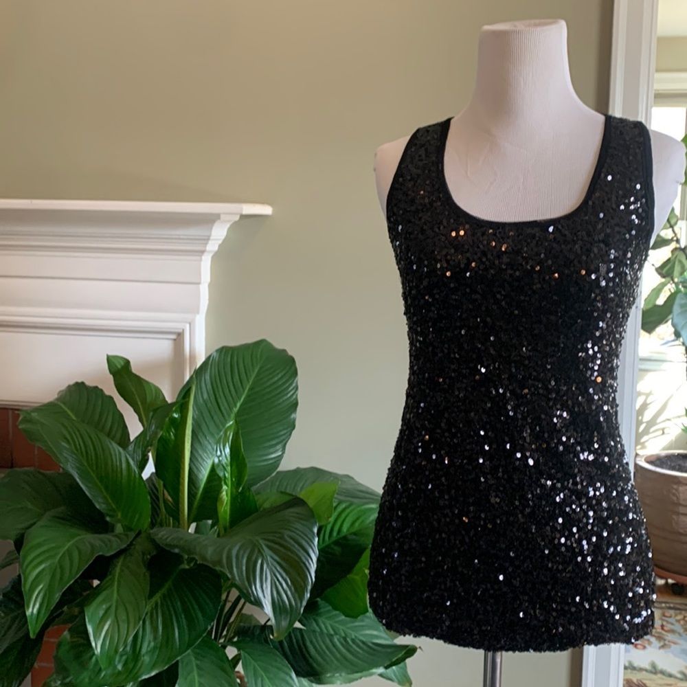 INC International concepts sequined black tank top racer back so small